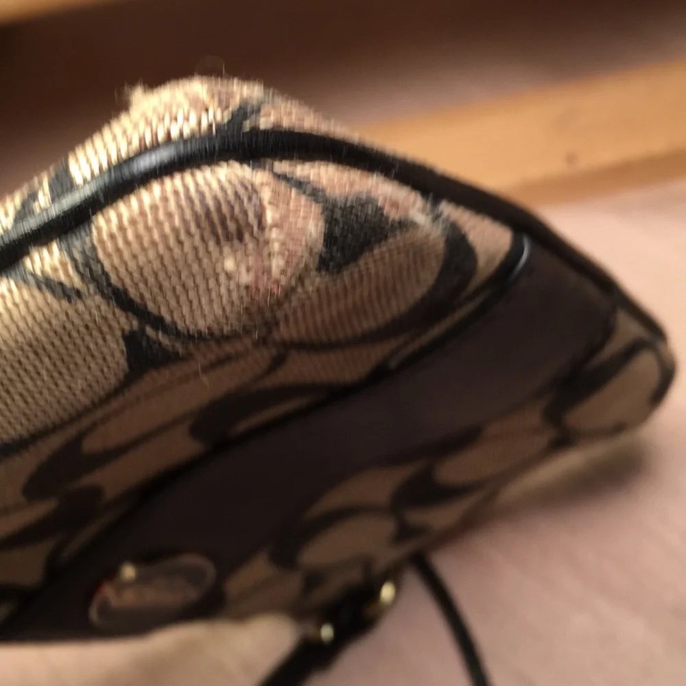 Coach leather and fabric monogram wristlet